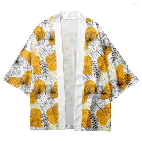 Ethnische Kleidung plus Größe 6xl 5xl Japanische Strand Strandkette Asian Frauen Mädchen Kimono Weiß gelbe Drucktops Bluse Yukata