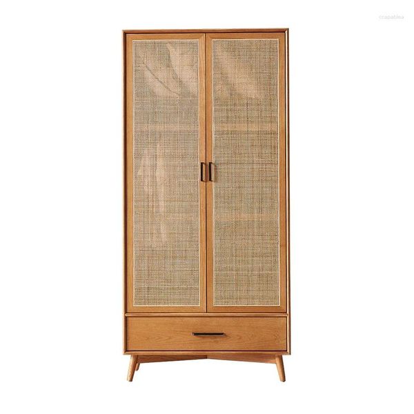 Cabides quarto de estilo japonês de madeira maciça nórdica com duas portas, tecido vintage homestay storage guarda -roupa