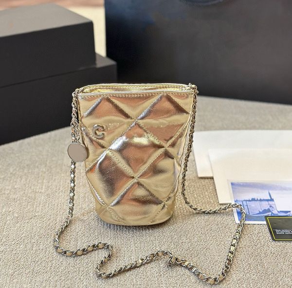 Bolsa de telefonia de couro genuíno Lady Mini -Chain Bolsa de ombro Cartões de Designer Woman e Coins Soldador de Cartão Bolsa Cosmética