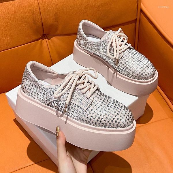 Freizeitschuhe Frühling Herbst Echte Leder Frauen Stil Modeplattformen Sneakers Tide Shine Bling Strass