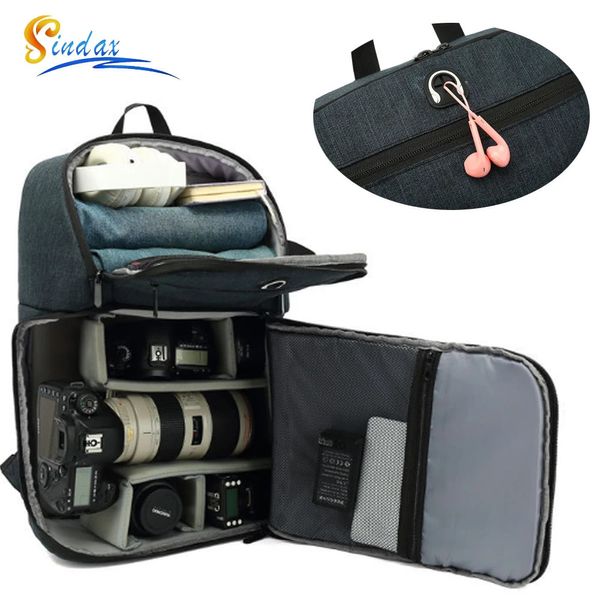 Водонепроницаемый рюкзак для камеры DSLR с зарядкой дырки для наушников на открытом воздухе для ноутбука для лаптона Video Lens 240418