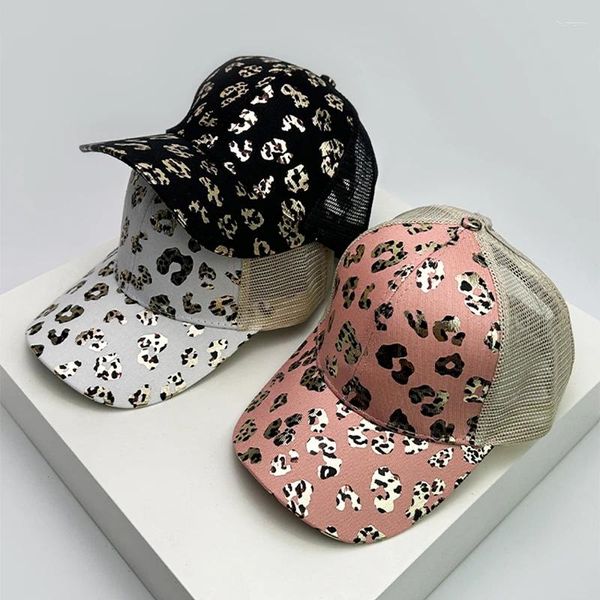 Caponi a sfera Donne Bronzing Leopard Stampa cappelli da baseball coda mesh Mash Sun Shade Versatile Trucker Fashion Washed