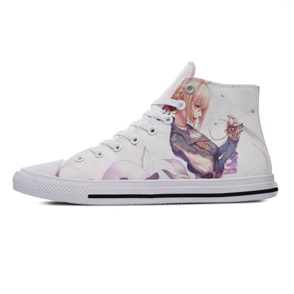 Sapatos casuais verão homens homens anime violeta Evergarden kwaii moda de moda de lona alta placa clássica de topo