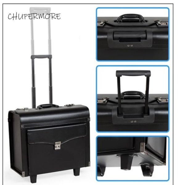 Çantalar Chupermore PU Deri yuvarlanma Lage Spinner Kadınlar Kozmetik Vaka Pilot Bavul Tekerlekleri 16 inç taşıma seyahat çantaları
