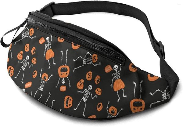 Bel Çantaları Sıradan Fanny Pack Erkekler için Kadın Kabak Cadılar Bayramı İskeletleri Çanta Ayarlanabilir Kemer Seyahat Sporları Çalışıyor