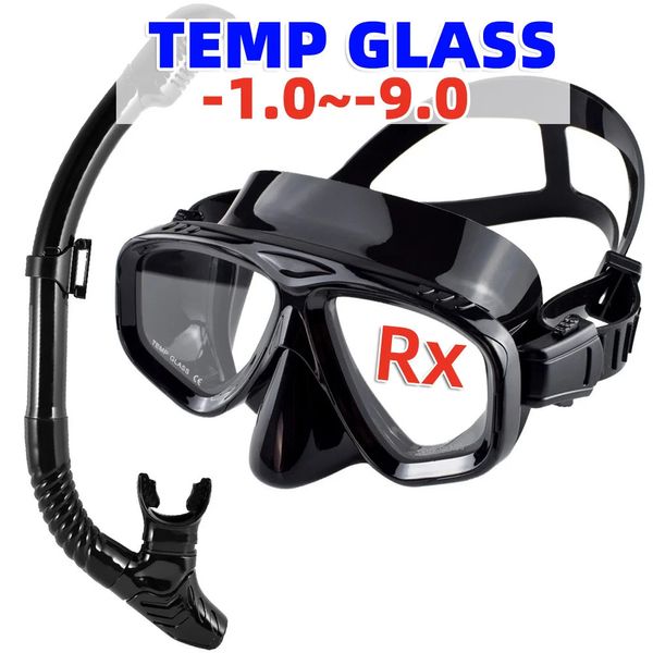 Micopia óptica mergulho máscara máscara snorkel conjunto de snorkel temperado de vidro de vidro no googles de natação perto de lentes míopes 240410