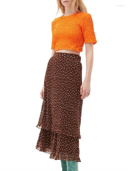 Röcke Frauen geschichtete Rock Polka Punkt gedruckt Vintage High Taille Female Mode Midi Jupe 2024 Frühlings Sommer