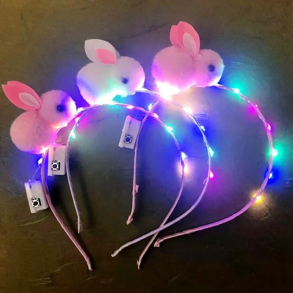 24 pezzi femminile femminile illuminate per anno felice coniglio con coniglio corno a orecchio a led band band band band band costume per capelli rave accessori 240417