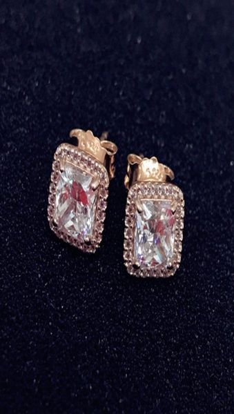 Новый 925 серебряный серебряный квадрат Big Cz Diamond Serging Fit Jewelry Gold Rose Gold Crable Serging Женщины Серьги Бесплатная доставка1935114