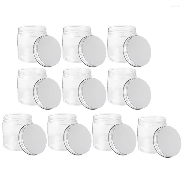 Bottiglie di stoccaggio 10 pezzi da 250 ml mini trasparente in alluminio argento in alluminio barattolo muratore set contenitori barattoli di plastica jars honey tiny