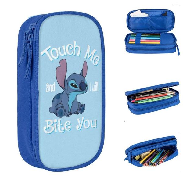 Stitch Tump Me e ti morderò la scatola della penna per le matite per matita per gli studenti di grandi dimensioni della scuola di cartoleria