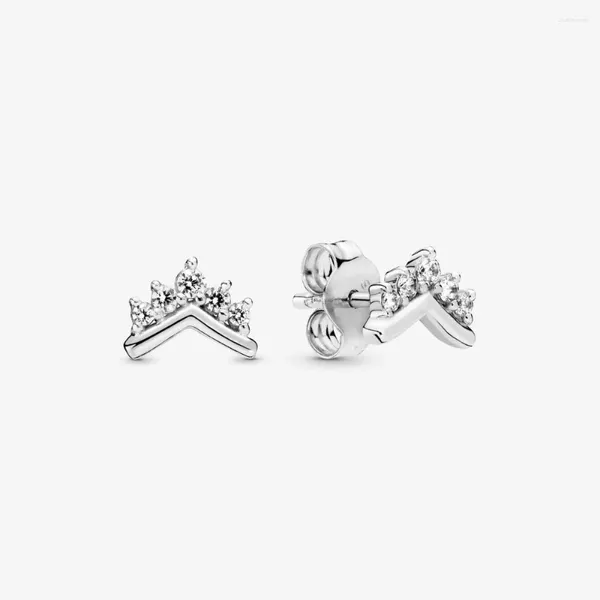 Brincos de garanhão autêntico 925 Sterling Silver Tiara Wishbone para mulheres Clear CZ Ear anel de ouvido de jóias finas Brincos Bijoux