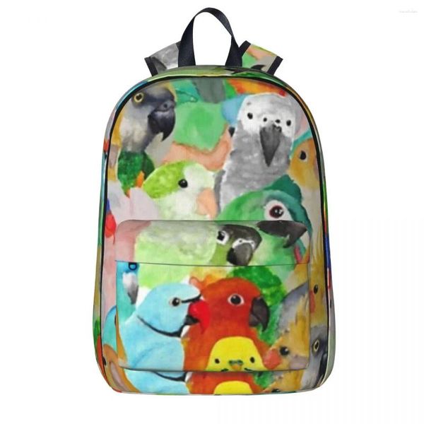Backpack Watercolor papagaio de menino menina bookbag bag estudante bolsa de cartum garoto garoto rucksack viagens ombro de ombro grande capacidade