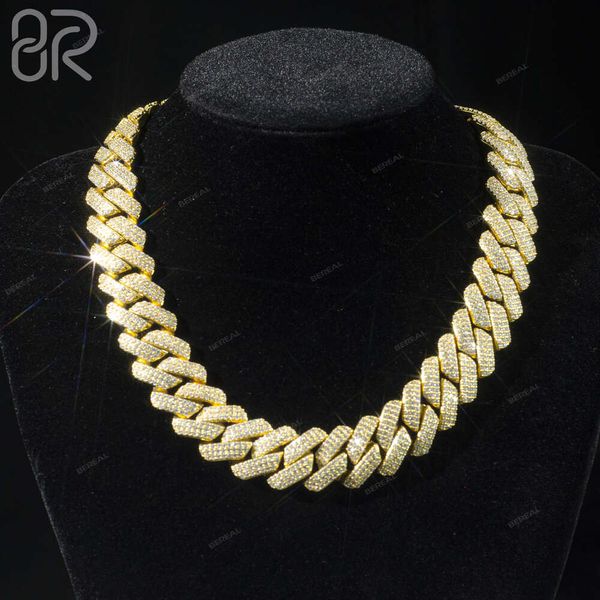 Großhandelspreis 18 mm Moissanit Kubaner Kette Fancy Schmuck runden Brilliant Cut Diamant Gold Plattiert 925 Silber Cuban Link Halskette