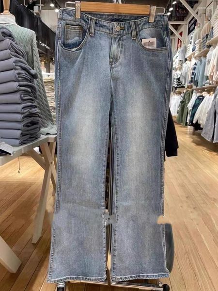 Jeans femininos clássicos de baixa ascensão feminino reto American Casual Cotton Sexy Streetwear Skinny Flee