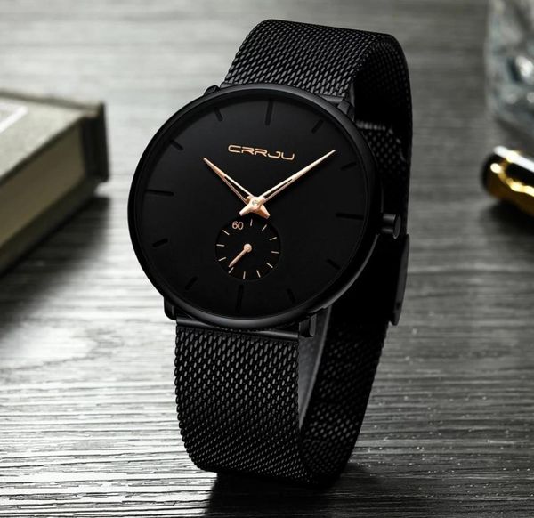 2021 Top Brand Fashion Mens Quartz Watch Crrju Luxury Watches Men Casual Slim Acciaio Waterproof Sport Owatch Relogio Mascu4632833