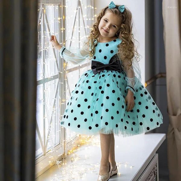 Mädchenkleider Kinder Prinzessin Kleid für Mädchen Punkte Chiffon Kinder Bow Prom Hochzeitsfeier 3-9 Jahre Knie-Lenjth RC117571