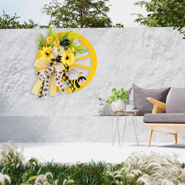 Fiori decorativi girasole ghirlanda ruota del vagone elegante ape con ghirlanda floreale artificiale artificiale rustica per vacanza al portico interno