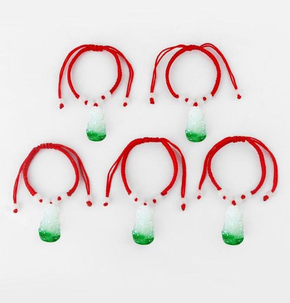 10pcs Green Buda Bodhisattva Pingente com contas brancas corda de corda vermelha Lucky Bracelet Chinese Oriental Jewellery Ajustável9996405