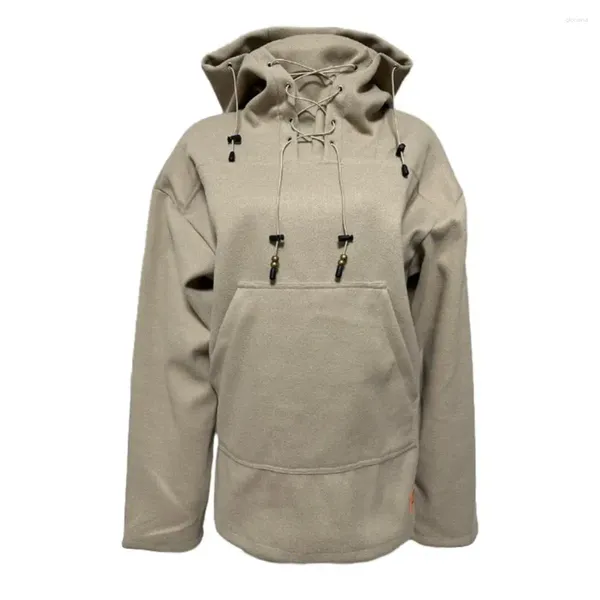 Erkek Hoodies Erkekler Kalın Sweatshirt Çok yönlü şık orta uzunlukta kapüşonlu dantel up sıcak kazak ön cebi