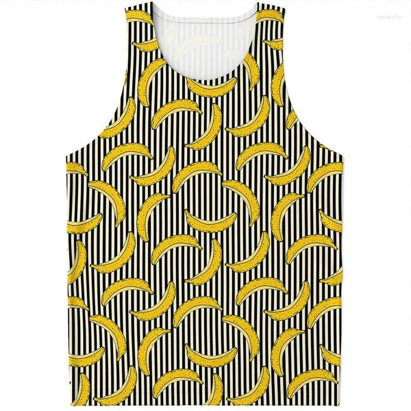 Tanques masculinos Plantas tropicais padrão de banana para homens Summer Menleve Vest Streetwear Casual 3D Frutas impressas camisetas soltas