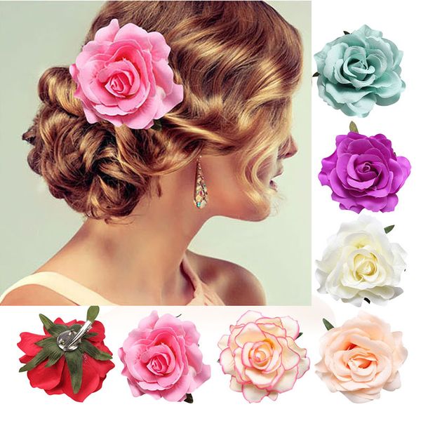 Rose Artificial Flower Broche Bridal Wedding Party Hairpin Women Hair Clipes Headwear Festival Festival de cabelo Acessórios