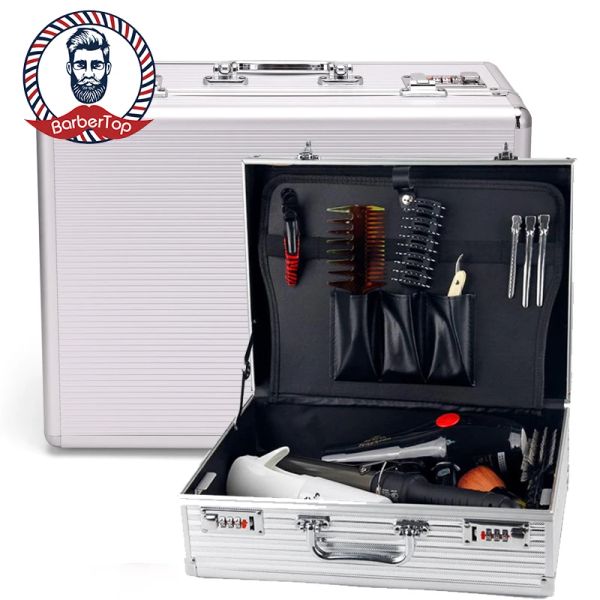 Hobos Friseur Friseur Friseur Hairdressing Toolbox Make -up Storage Case Curling Salon Rod Scissors Comb Passwort Box Tool Koffer