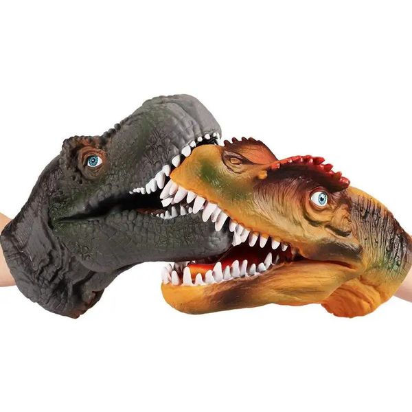 Dinosaurierhandpuppen weiche Gummi Dinosaurierspielzeug Jurassic Raptor Realistische Puppen -Dinosaurier Head Hand Puppet Figur Spielzeug 240415