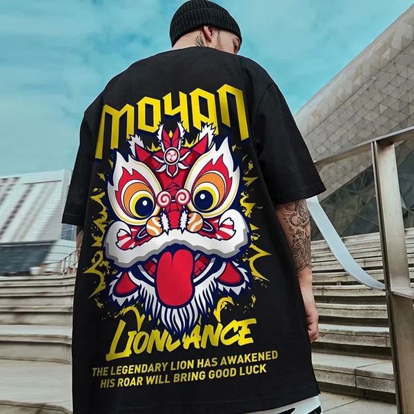 Lion Dance Funny Graphic Men T Рубашки напечатаны 2023 Summer Hip Hop Негабаритная футболка Y2K Streetwear Harajuku с коротким рукавом 240417