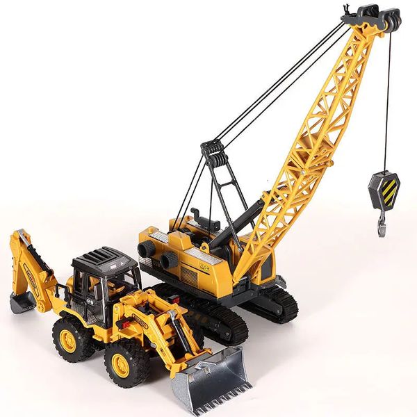 Brinquedos para meninos liga de liga de ligas de escavadeira escavadeira bulldozer miniature crane caminhão modelo Diecast engenharia agrícola veículo infantil presente 240409