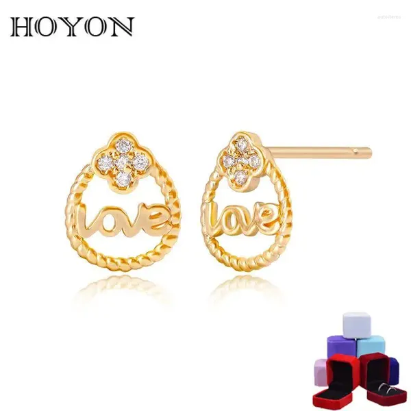 Brincos do garanhão Hoyon Love Letter Christmas for Women Bronze Champagne Gold Fresh 2024 Trend Jewelry Birthday Gift Girl Girl