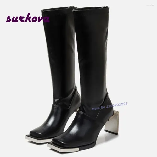 BOOTS SQUE DO TODO DE TODO ALTO PARA MULHERES PLATAGEMA DE METAL PLAZEMA BLAT BLAT ZIPPER SEXY Design Knight Luxury Long Long