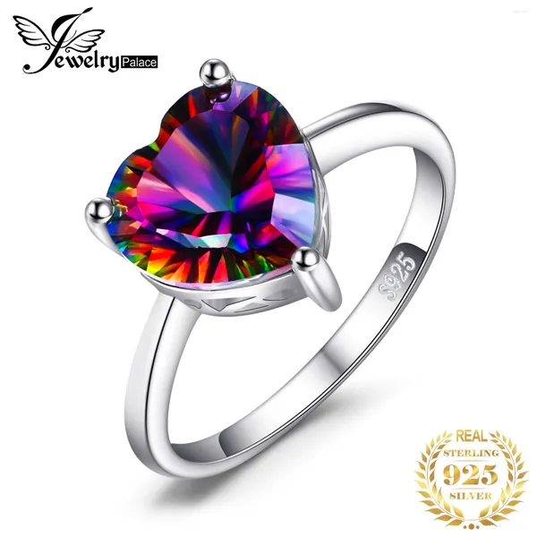 Küme Yüzükleri Jewelrypalace Heart Doğal Gökkuşağı Mystic Quartz Solitaire 925 STERLING Gümüş Kadınlar Moda Renkli Taş Takıları