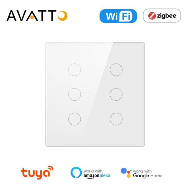 Controllo Avatto Tuya WiFi Smart Switch, AC 110220V Brasile 4x4 Pannello Touch 4/6 Gang Light Switch, App Control Work con Alexa, Google Home