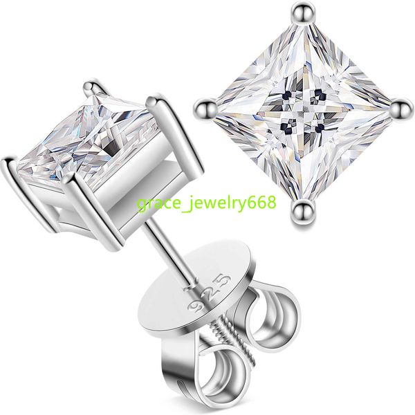 Dropshipping Aretes parafuso para trás 925 prata esterlina 4,5 mm-6mm Princess Cut VVS Moissanite Diamond Solitaire Stud Brincos