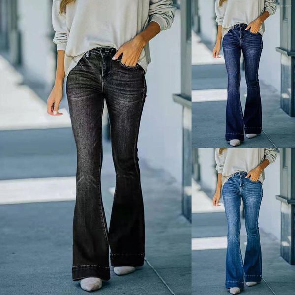 Pantaloni casual jeans da donna pantaloni blu pantaloni dritti dritti mid classici jeans jeans per donne 18