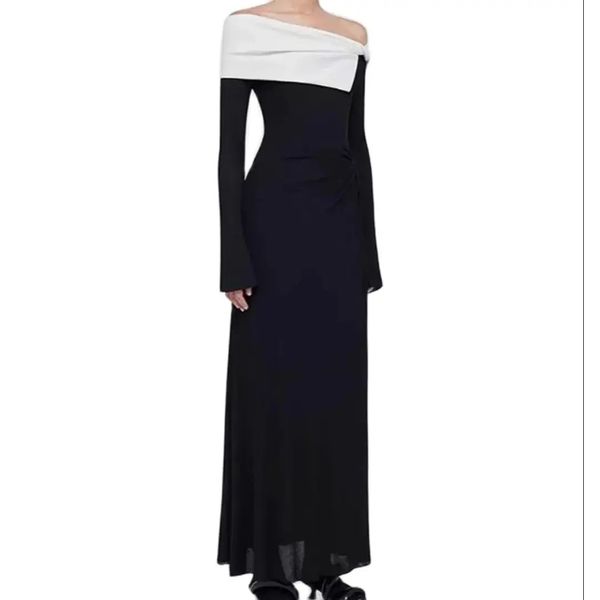 Vintage Langer schwarzer Batteau Neck Chiffon Abendkleider mit Ärmeln Scheiderfalten Knöchellänge formelle Prom Party Kleid Robe de Soiree für Frauen