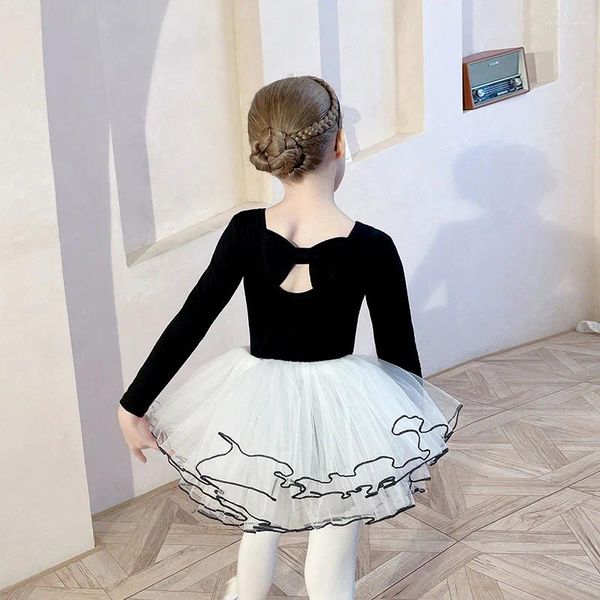 Bühnenbekleidung Baumwoll Ballettkleid Girls schwarze Training Kostüme Kinder Gymnastik Trikots Bodysuit Performance Tutu