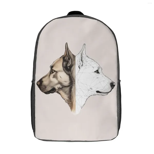 Backpack Dog Two Lados para enfrentar Kawaii Mochilas Teen College College Lightweight School Bags Designer Rucksack