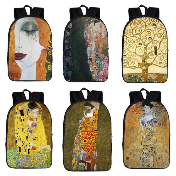 Bolsas beijarem por Gustav Klimt Backpack Backpack Escola de Youth School Pintura a óleo Lágrimas Viaje de grande capacidade Bolsa de armazenamento Sacos de escola infantis