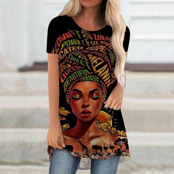 Kadın Tişörtleri Afrikalı Kızlar 3D Baskı T-Shirtler Sıradan Moda Sokak Giyim Büyük Boy Kısa Kollu Gömlek Kadın Kadın Tees Üstleri Giyim