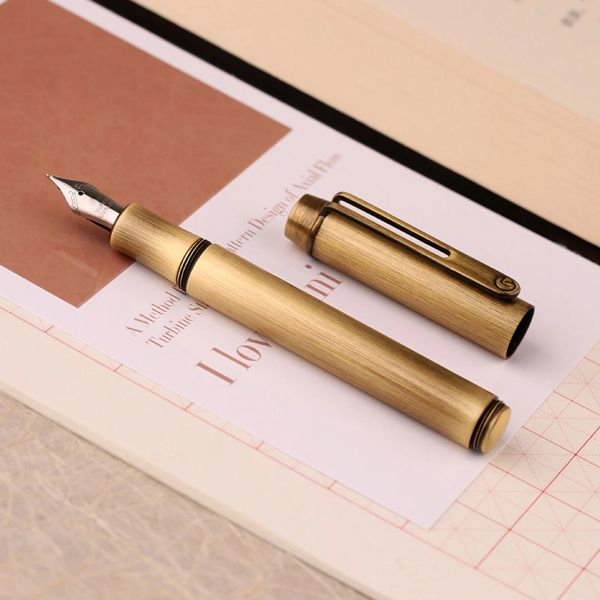 Pens Vintage Fountain Stift gebürstete Bronze Stift kleine extra feine Nibs Business Office Schreiben Schullieferungen Taschenstifte