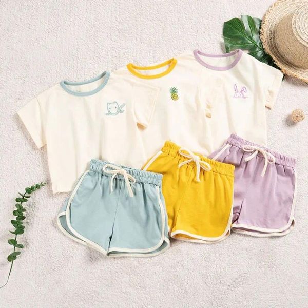 Set di abbigliamento per bambini ragazze carine ricami 2 peps vestiti bambini estate colorato di cotone cotone magliette per bambini outfit