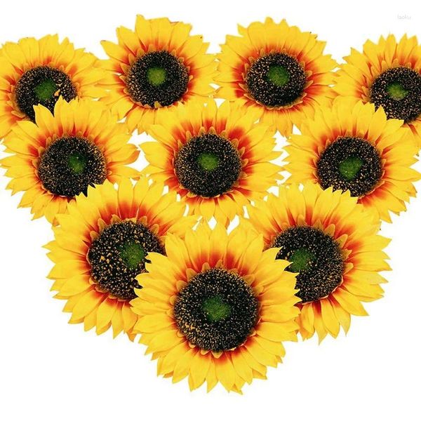 Dekorative Blumen 10pcs künstliche Sonnenblumenköpfe Seiden Sonnenblumen Kit Arrangements für Party Hochzeitsdekoration 5,5 Zoll