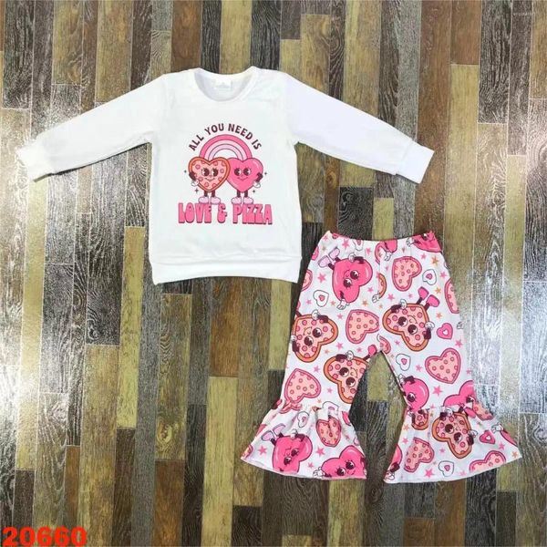 Set di abbigliamento di San Valentino 2024 bambini per bambini a maniche bianche a maniche lunghe pantaloncine