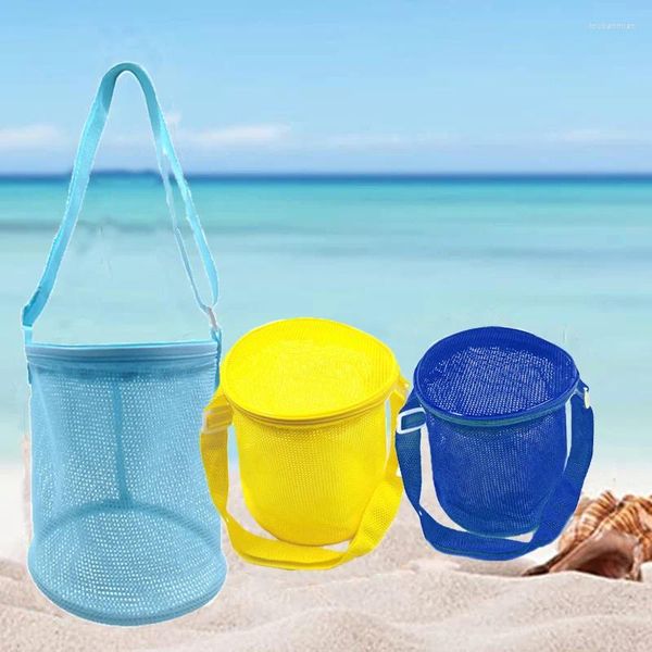 Aufbewahrungstaschen im Freien Strandbeutel Kinder Spielzeug verstellbare Tragetaste Reißverschluss Mesh Korbschale Kleidung Handtuch Organizer Kisten