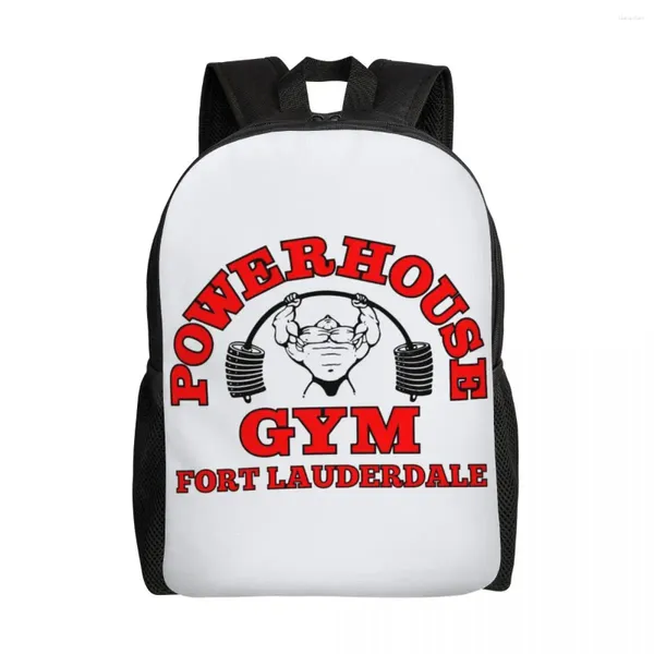Mochila 3D Imprimir Powerhouse Gym Backpacks Fitness Building Muscle School College Travel Bags Momen Men Bookbag Fits de 15 polegadas laptop