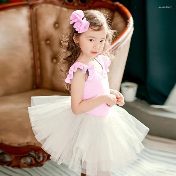 Bühnenbekleidung Kids Ballet Kleid Sommer Mädchen Üben Kleidung weiß Gaze Rock Tanz geteilte Körper Sets Ballerina Party Kostüme Prinzessin Prinzessin