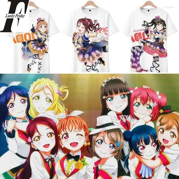 Moletons de anime impressão imprimida sola sola sola aqours kawaii 3d camisetas homens mulheres cubro a camiseta de manga curta do pescoço