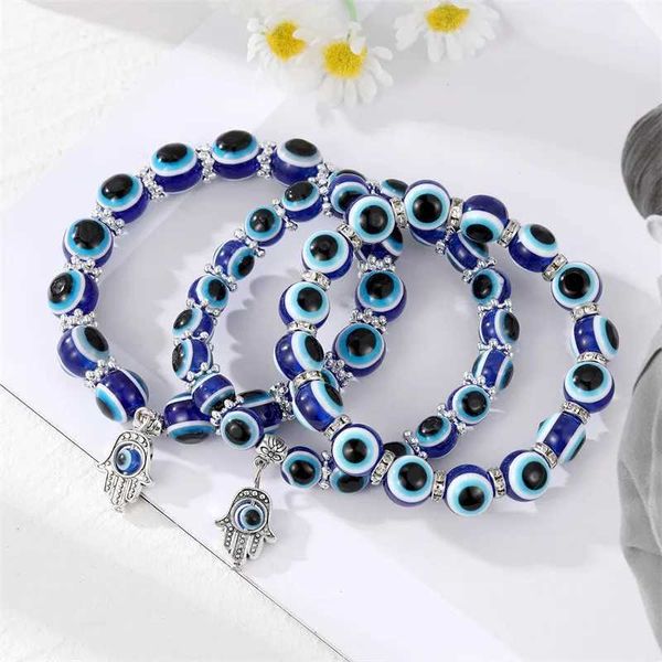 Catena Nuova Braccia Blue Eye Bracciale Temperamento hip hop casual serie Personalità fatima palm diavolo braccialetti per la festa della festa gioielli Y240420